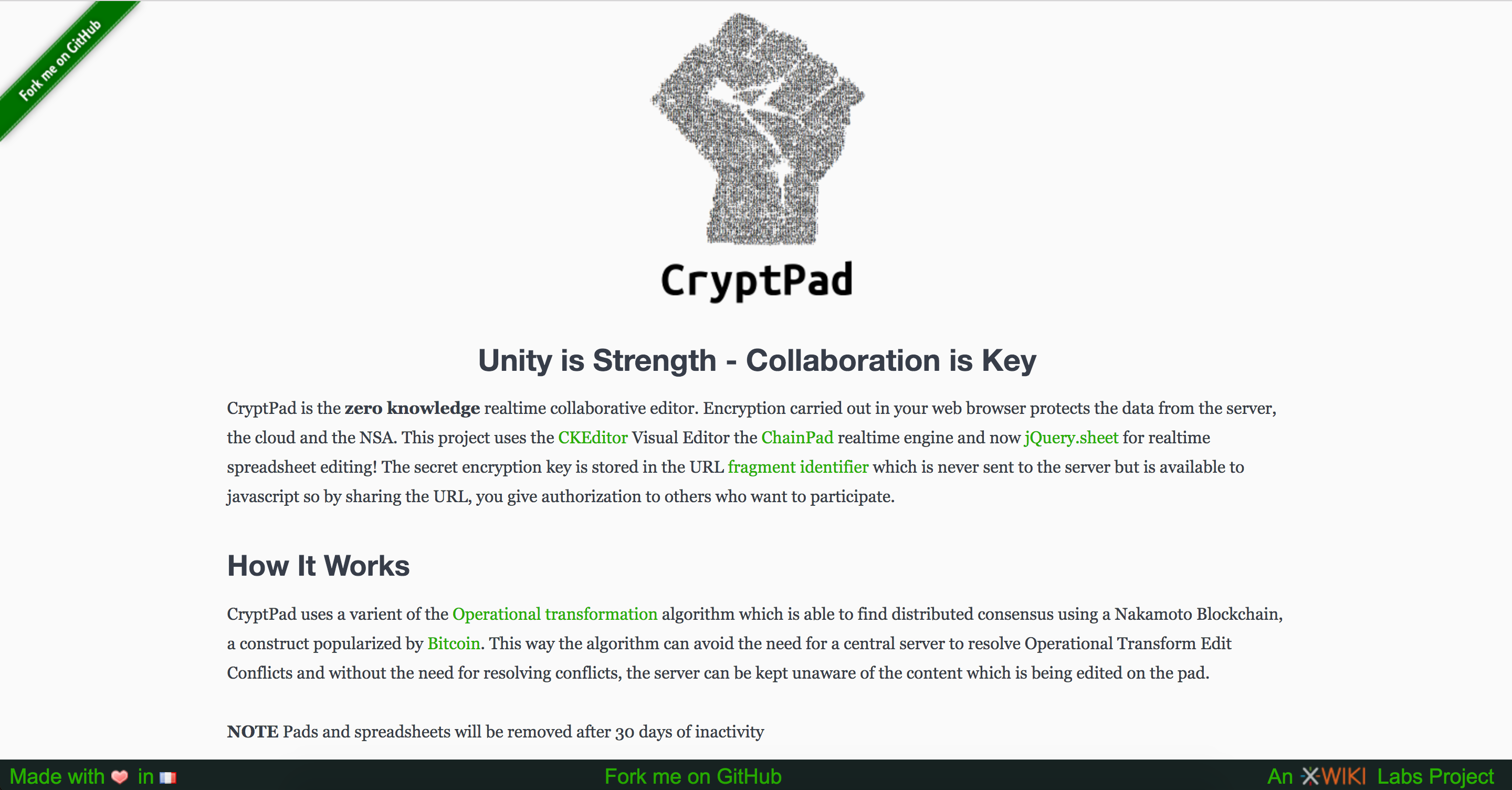 Old CryptPad Main Page