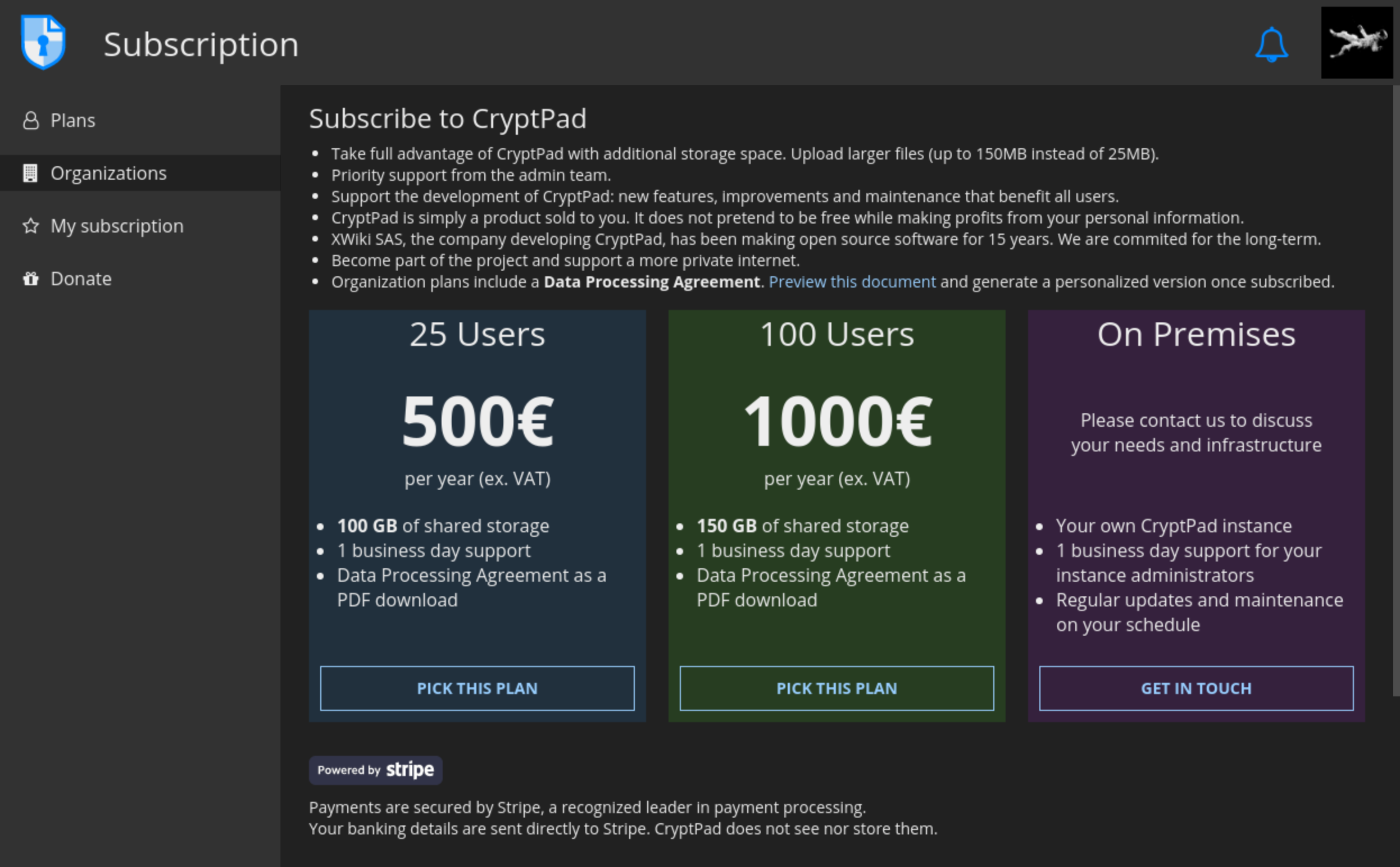 The new organization plans on cryptpad.fr in dark mode.